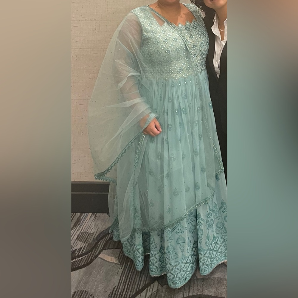 Powder Blue Georgette Embroidered Anarkali Suit